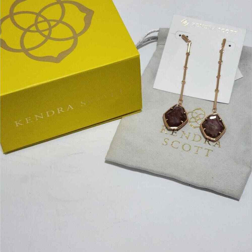 Kendra Scott Rose Gold Charmian Sable Mica Long Large Drop Dangle Earrings NWT